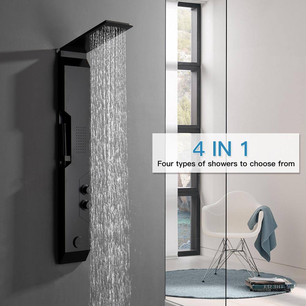 Matte Black Stainless Steel Shower Tower with Rainfall Head and Body Jets