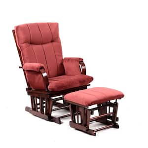 Home Deluxe Marsala Super Soft Microfiber and Cherry Wood Glider and Ottoman Set