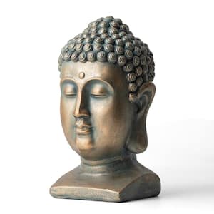 16 in. H MGO Faux Bronze Buddha Head Garden statue