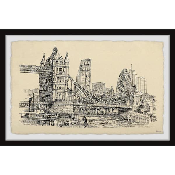 Unbranded "London Bridge Sketch" by Marmont Hill Framed Architecture Art Print 30 in. x 45 in.