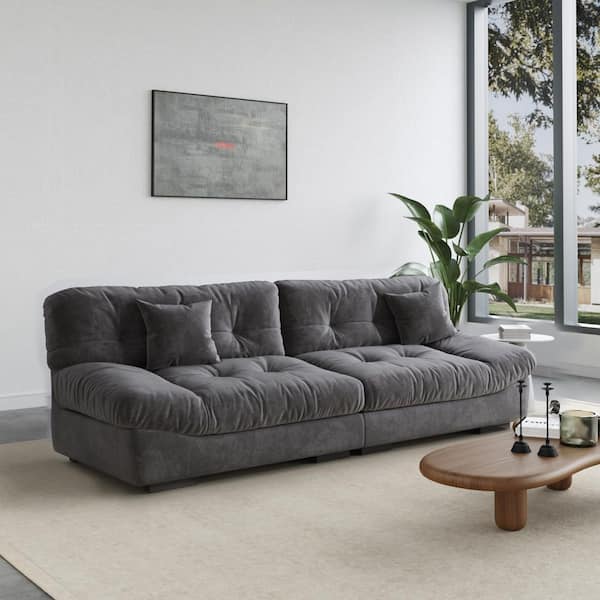 105 in. Armless Loveseat 2-Piece Rectangle Microfiber Modern Couch with Cozy Cushion Cloud Sectional Sofa in Gray