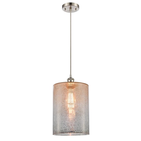 Innovations Cobbleskill 1-Light Brushed Satin Nickel Drum Pendant Light with Mercury Glass Shade