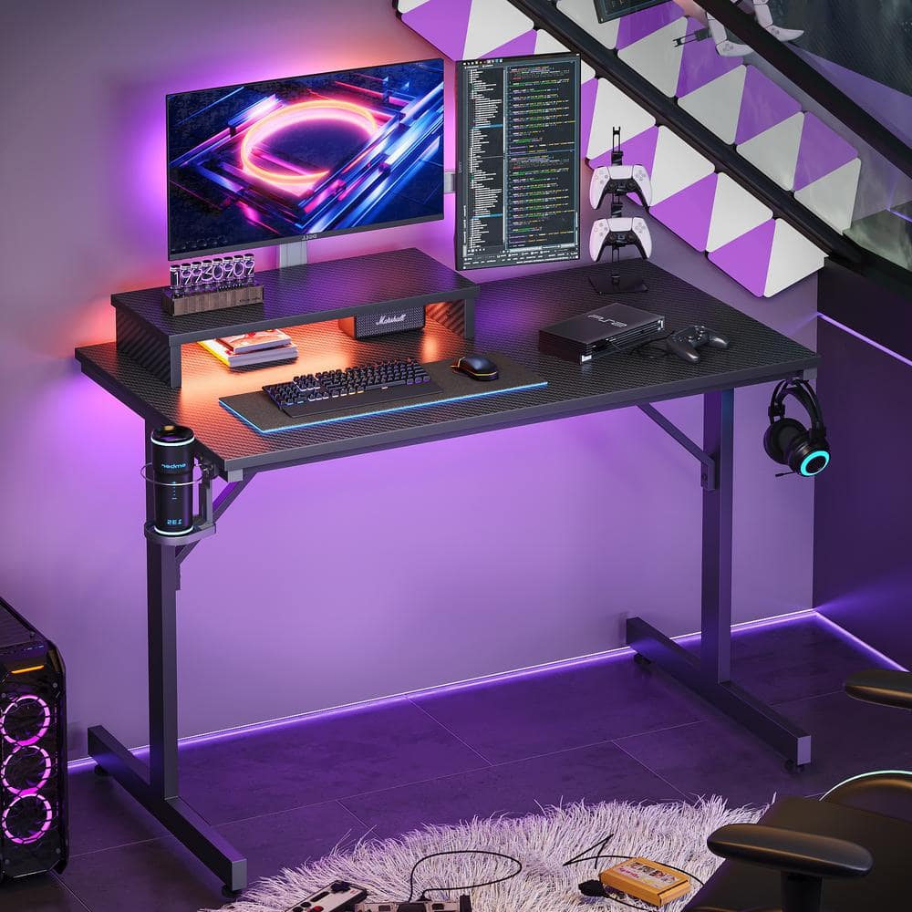 Reviews For Bestier 42 In. Black Carbon Fiber LED Gaming Desk With ...