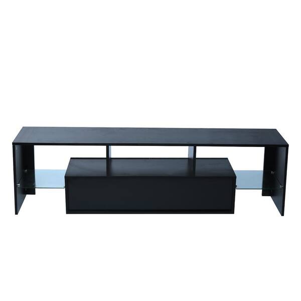 URTR 14 in. Wood Black TV Stand with 2-Storage Drawers, TV Cabinet