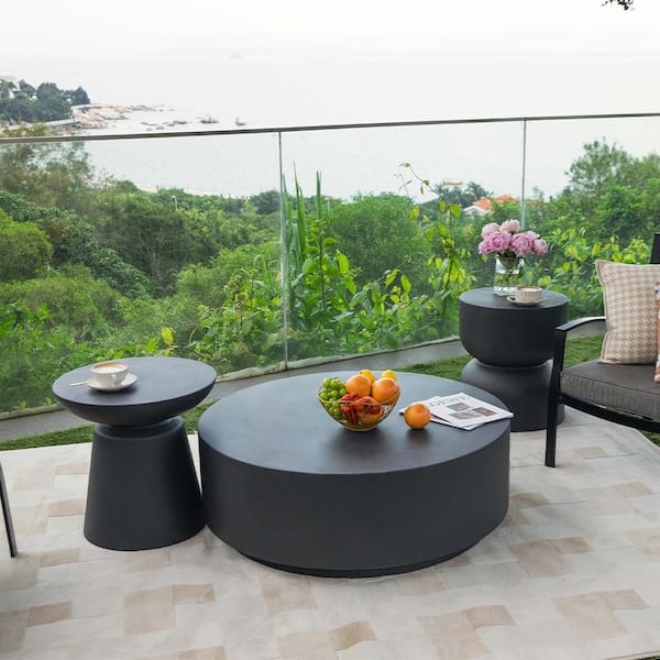 Sol Living Elementi Rome Slate Black Round Concrete 14.2 in. Outdoor Coffee Table FCG07 SL 1