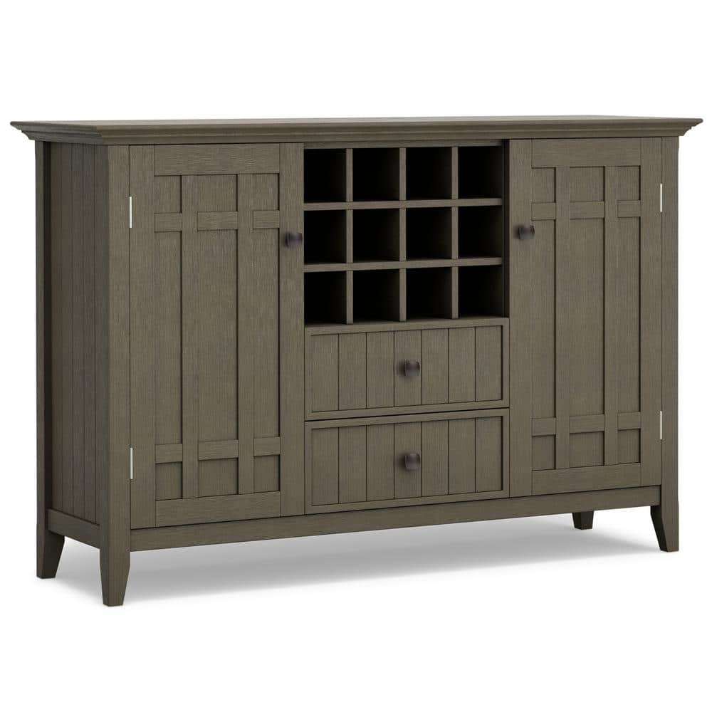 Bedford Solid Wood Farmhouse Grey Sideboard Buffet with Wine Rack