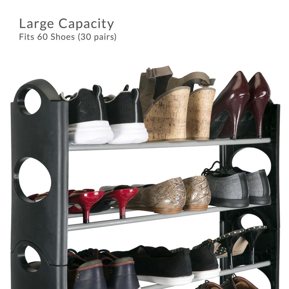 Black 10-Tier Stackable Plastic Shoe Rack