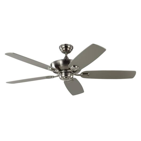 Generation Lighting - Colony Max 52 in. Transitional Brushed Steel Ceiling Fan with Silver and American Walnut Reversible Blades, Pull Chain