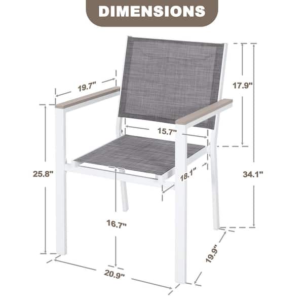Gray Textilene and Metal Outdoor Dining Chairs with Faux Wood Armrests, Stackable Design (2-Pack)