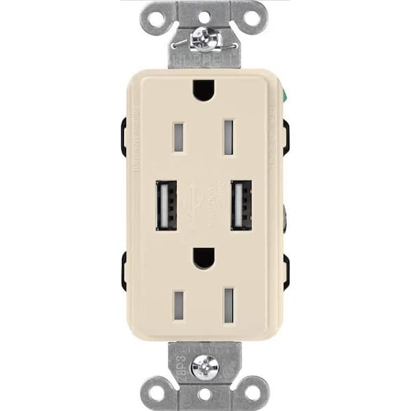 Lutron Claro 15 Amp USB Duplex Outlet, Light Almond (CAR-15-UBTR-LA)