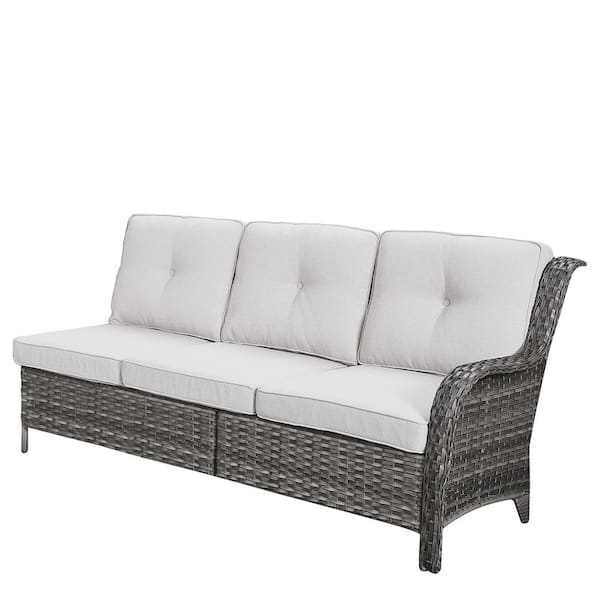 ArcoBay Gray Wicker Left Arm 3-Seat Outdoor Sectional Sofa Patio Sofa with Beige Cushion