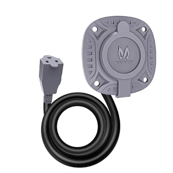 15Amp 125 Volt AC Port Plug with Integrated Heavy Duty Extension Cord and Water-Resistant Cap in Gray