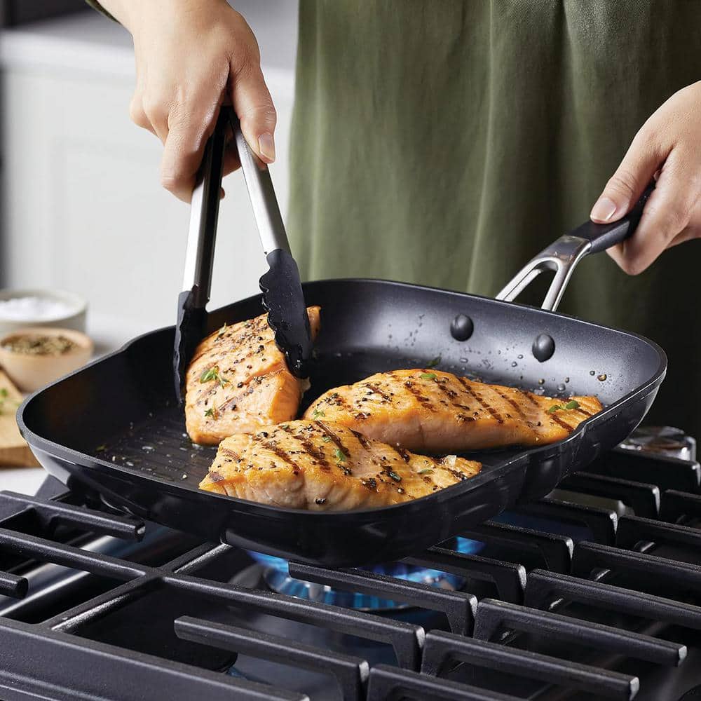 11.25 in. Onyx Black Hard Anodized Aluminum Nonstick Square Grill Pan