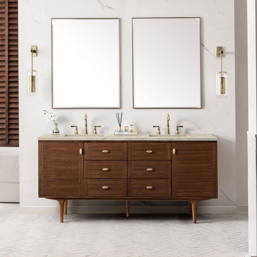 Amberly 72.0 in. Double Bath Vanity in Mid-Century Walnut with Tajnar Wireless Charging Engineered Composite Top price history on PriceWatchPro