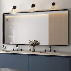 72 in. W x 36 in. H Rectangular Aluminum Framed Wall Bathroom Vanity Mirror in Black