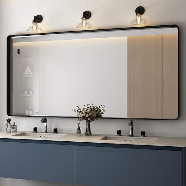 TOOLKISS 72 in. W x 36 in. H Rectangular Aluminum Framed Wall Bathroom Vanity Mirror in Black