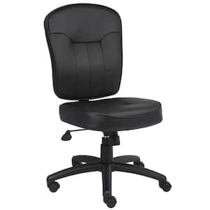 Black Leather Armless Task Chair with Swivel Seat