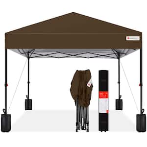 8 ft. x 8 ft. Brown Pop Up Canopy w/1-Button Setup, Wheeled Case, 4 Weight Bags