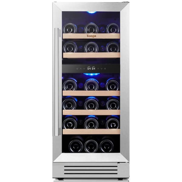 15 in. Dual Zone 28-Bottle Built-In/Freestanding Wine Cooler in Stainless Steel (Right-Hinged)