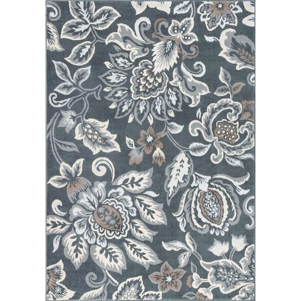 Tayse Rugs Madison Floral Dark Gray 5 ft. x 7 ft. Indoor Area Rug