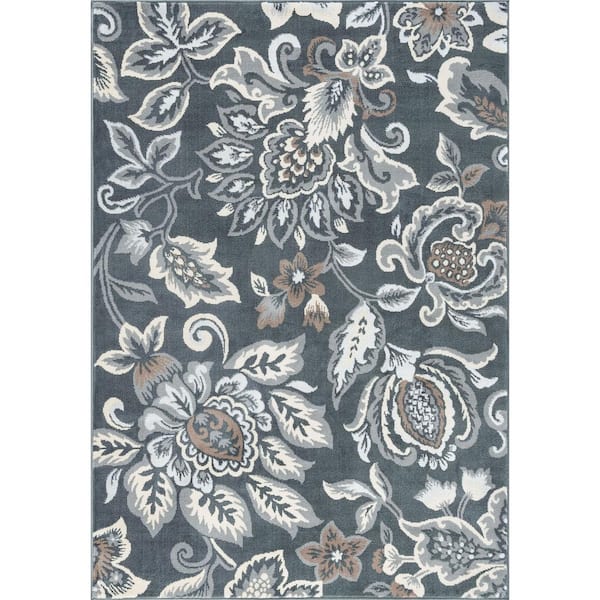 Madison Floral Dark Gray 8 ft. x 10 ft. Indoor Area Rug