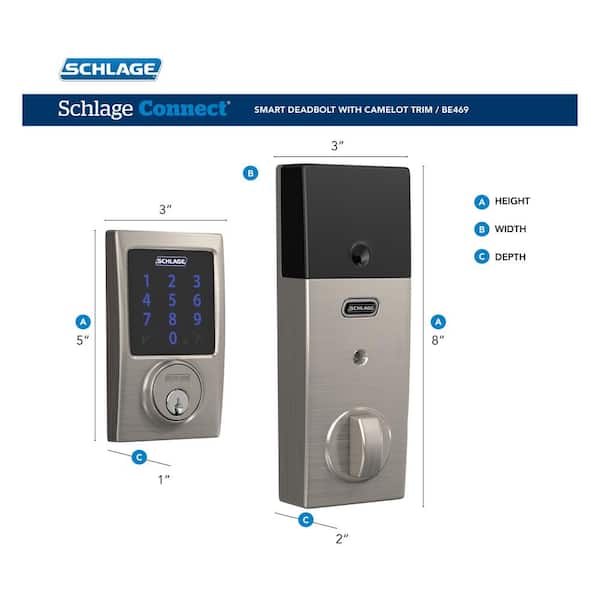Schlage Century Satin Nickel Electronic Connect Smart Deadbolt with Alarm Z- Wave Plus Enabled BE469ZP CEN 619 The Home Depot