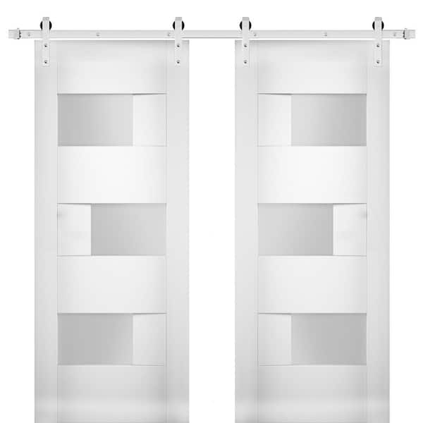 VDOMDOORS 48 in. x 80 in. Single Panel White Solid MDF Sliding Doors with Double Barn Stainless Hardware