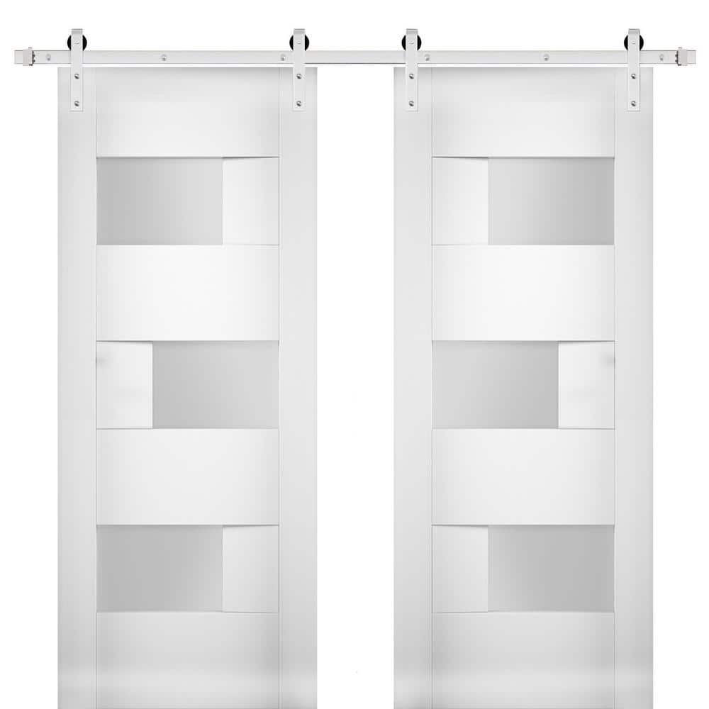 60 in. x 84 in. Single Panel White Solid MDF Sliding Doors with Double Barn Stainless Hardware price history on PriceWatchPro