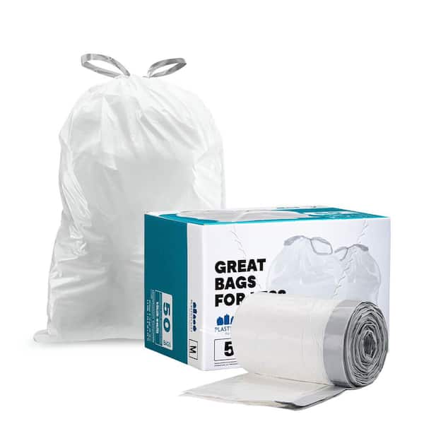 Plasticplace Custom Fit Trash Bags Simplehuman* Code U Compatible (100 Count) White Drawstring Garbage, Liners 14.5-21 Gallon / 55-80 Liter 27 inch x