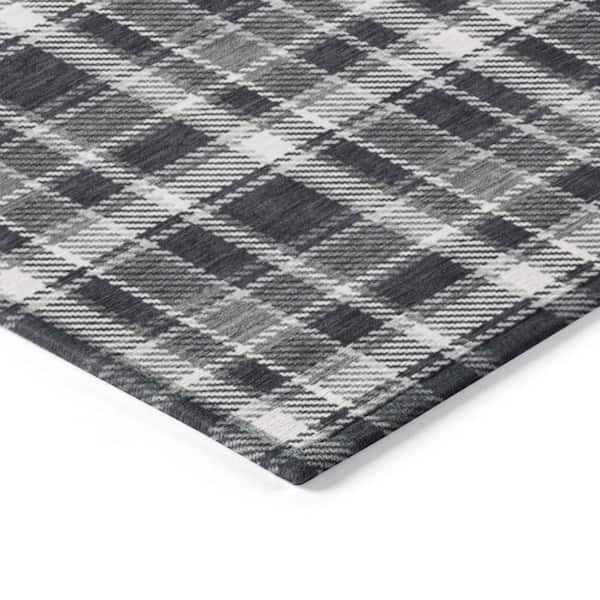 Black Gray and White 8 ft. x 10 ft. Woven Plaid Rectangle Indoor/Outdoor Area Rug