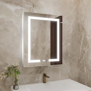 24 in. W x 30 in. H Rectangular Silver Aluminum Recessed/Surface Mount Medicine Cabinet with Mirror LED(Right Open)