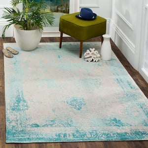 Classic Vintage Turquoise 5 ft. x 8 ft. Border Area Rug