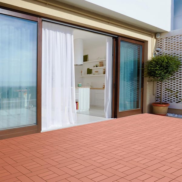 12 in. x 12 in. Outdoor Interlocking Criss Cross Polypropylene Patio and Deck Tile Flooring in Terracotta (Set of 6)