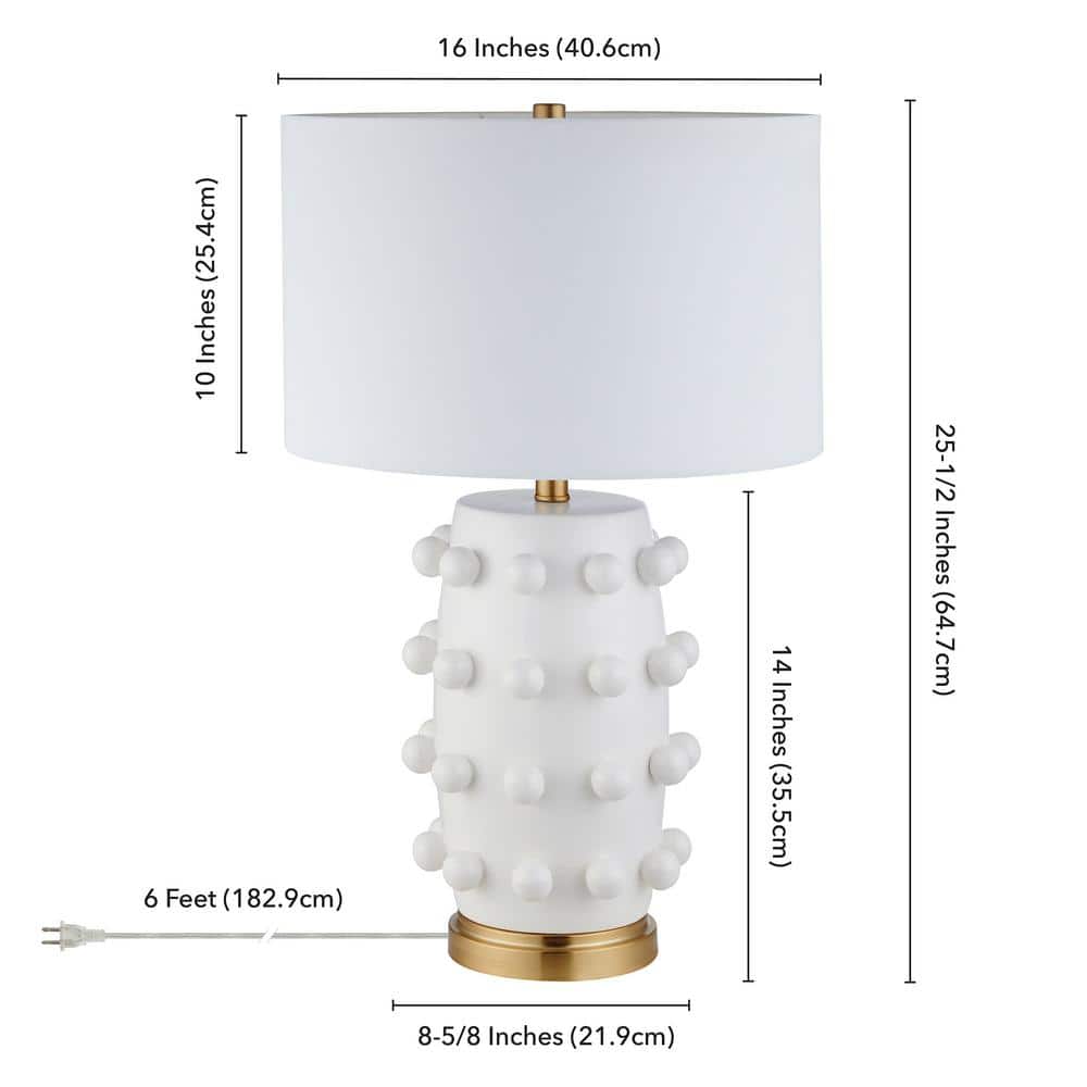 Matte White Ceramic Nightstand Lamp with Fabric Shade