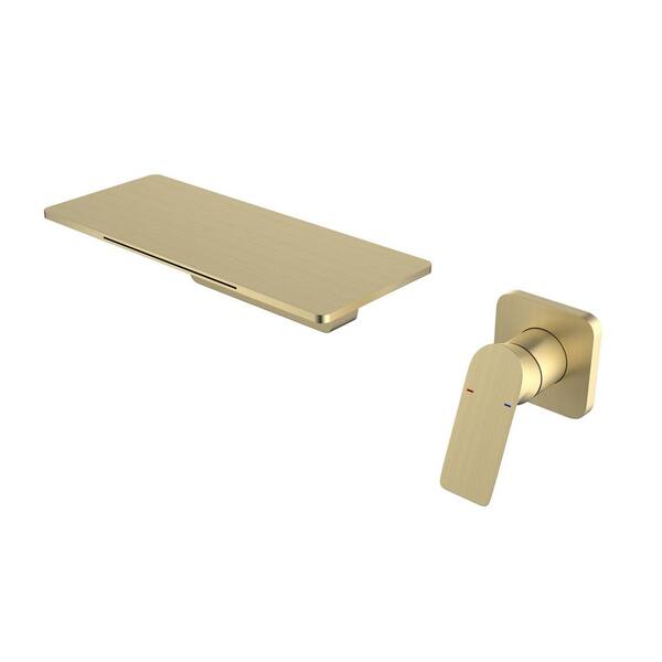 UKISHIRO Widespread Waterfall Single Handle Wall Mounted Bathroom Faucet in Brushed Gold
