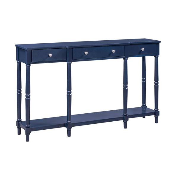 Aisword 58 In Navy Solid Wood, Navy Console Table With Drawers