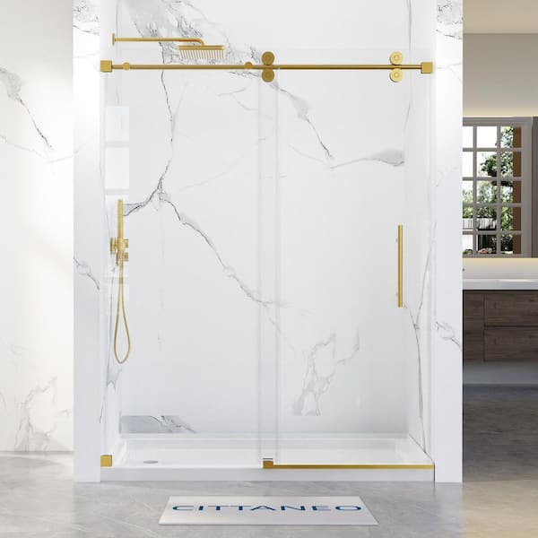 56"-60" W X 76" H Single Sliding Frameless Shower Door, 5/16-Inch (8mm) Tempered Glass