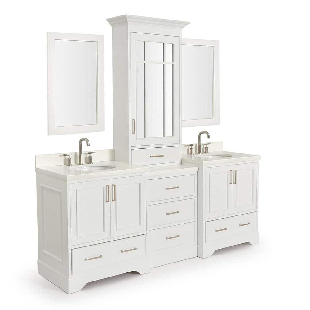 Stafford 85" White Double Sink Vanity Set with Quartz Top
