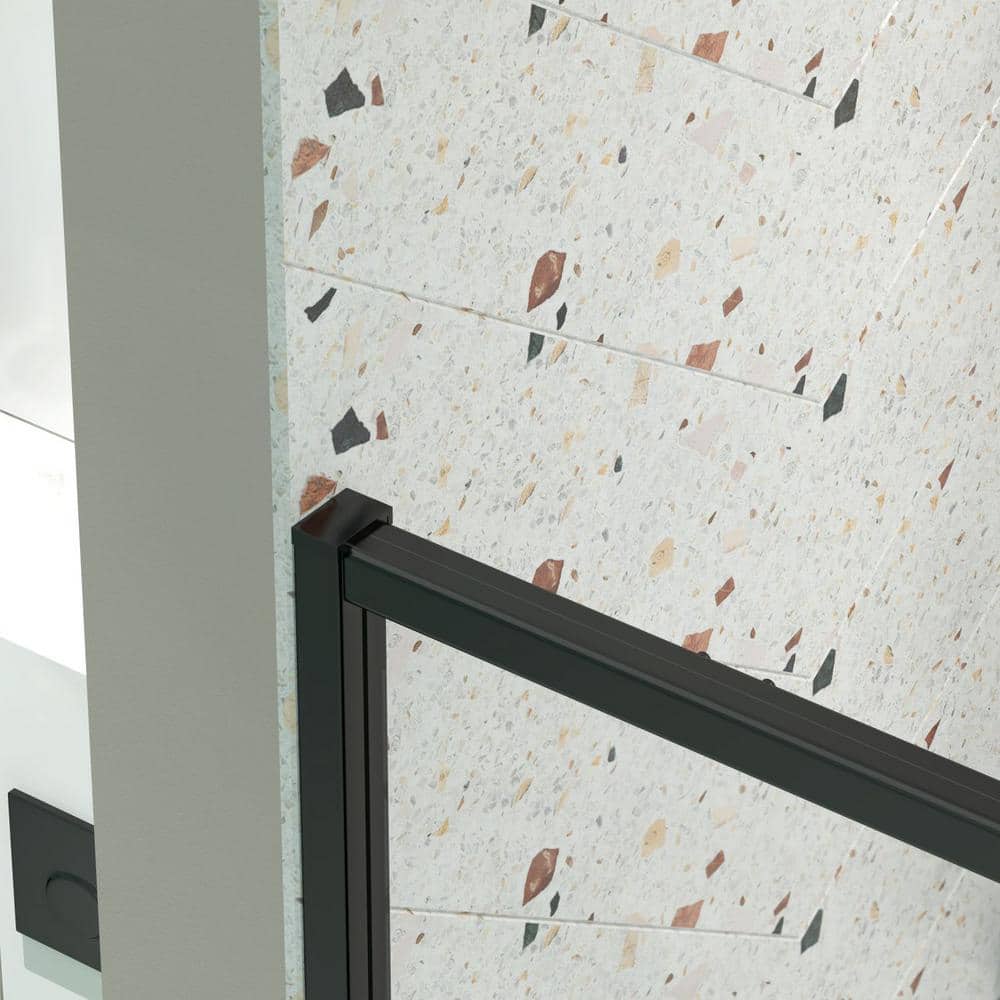 Black Framed Pivot Shower Door with Clear Glass