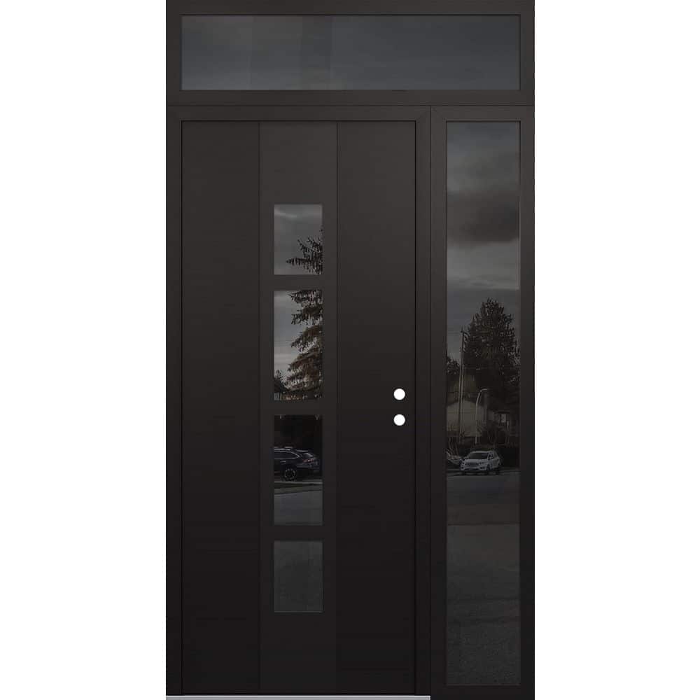 A10 48 in. x 96 in. Black P Left-Hand/Inswing Mirrored Glass Black/Black Sidelite+Transom Steel Prehung Front Door price history on PriceWatchPro