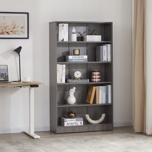 60 in. Tall Grey Wood 4-Shelf Bookcase