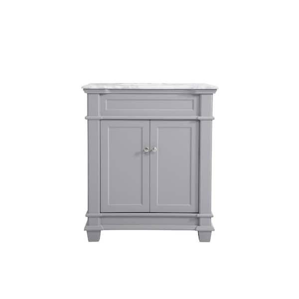 Unbranded Simply Living 30 in. Single Bathroom Vanity in Grey with Marble Vanity Top in Cararra White
