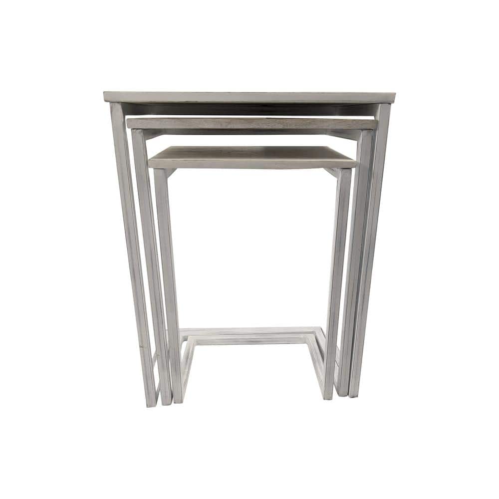 Addison Whitewash Mango Wood and Iron 3-Piece Nesting Table Set