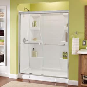 Traditional 59-3/8 in. W x 70 in. H Semi-Frameless Sliding Shower Door in Chrome with 1/4 in. Tempered Clear Glass