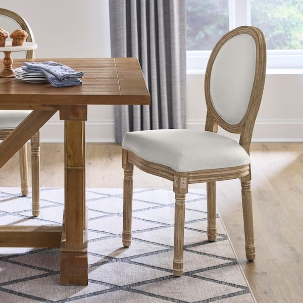 Kingsmead Beige Upholstered Solid Wood Louis XVI Dining Chairs (Set of 2)