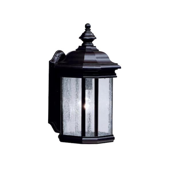 Kirkwood 17 in. 1-Light Black Outdoor Hardwired Wall Lantern Sconce with No Bulbs Included (1-Pack)