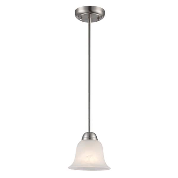 Bel Air Lighting Aspen 1-Light Brushed Nickel Mini Pendant Light Fixture with Bell Shaped Marbleized Glass Shade