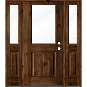 60 in. x 80 in. Rustic Alder Wood Clear Half-Lite Provincial Stain w.VG Left Hand Single Prehung Front Door/Sidelites