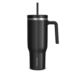 Voyager 40 oz. Black Stainless Steel Tumbler with Handle and Straw