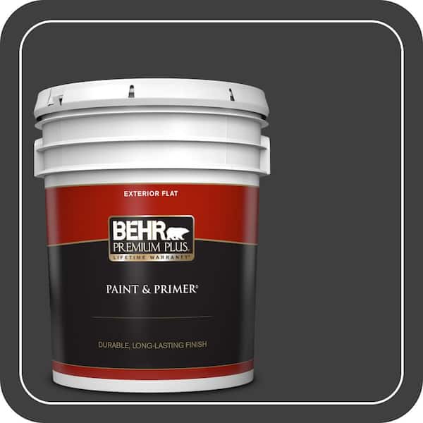 BEHR PREMIUM PLUS 5 gal. Black Flat Exterior Paint & Primer
